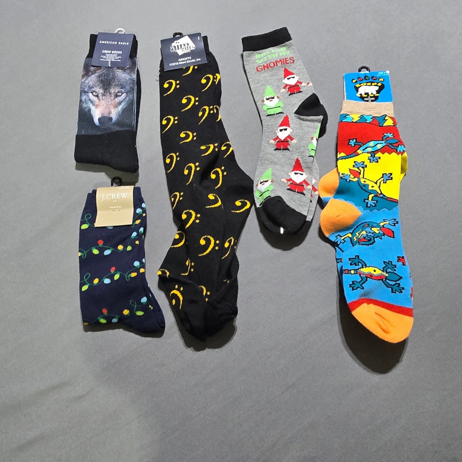 Multi Novelty Socks Bundle Mens One Size Multicolor Wolf Music Holiday Lizard