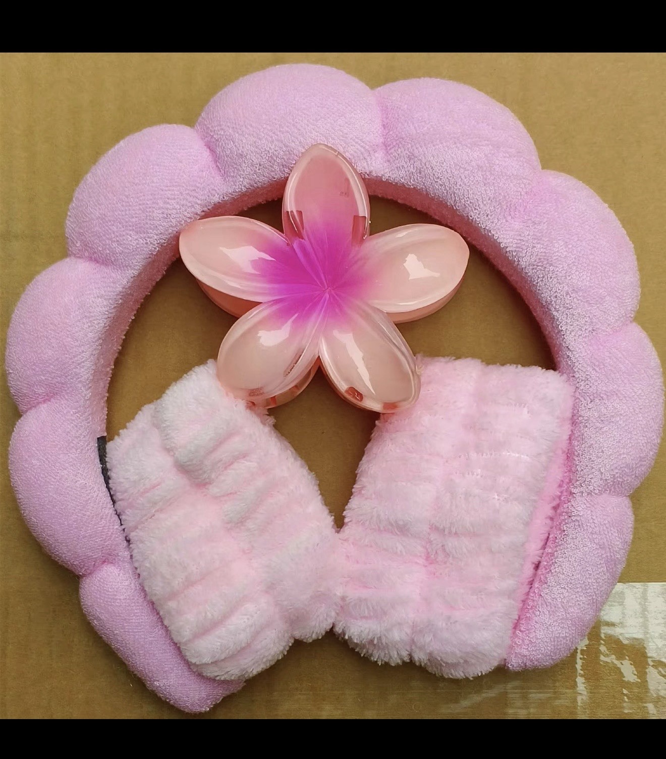 Pink Flower Hair Clip with Bow Accent – Solid Plastic & Fabric, Women
