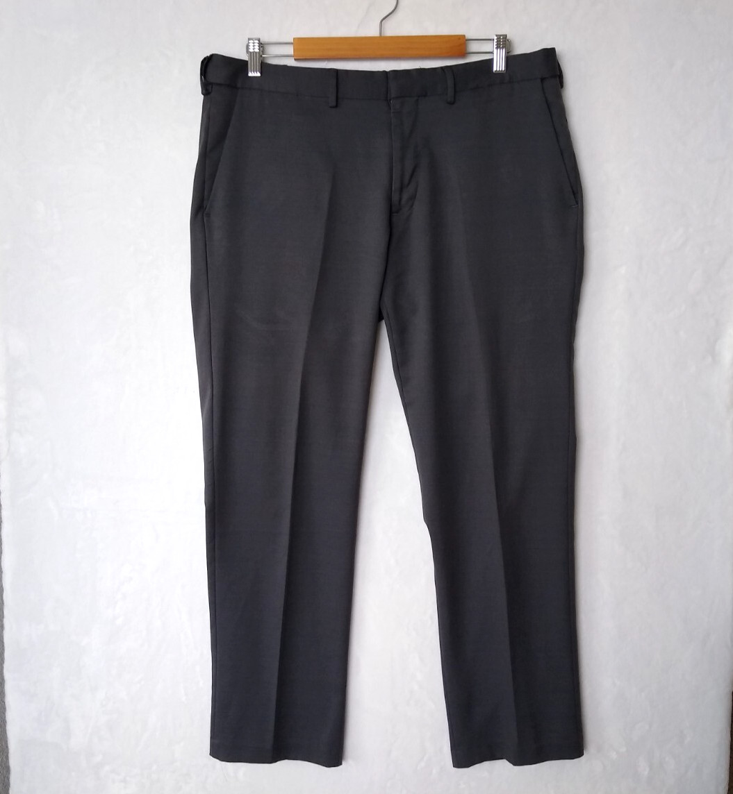 Haggar Dress Pants Mens 36×30 Gray Straight Fit All Day Comfort Expandable-Waist