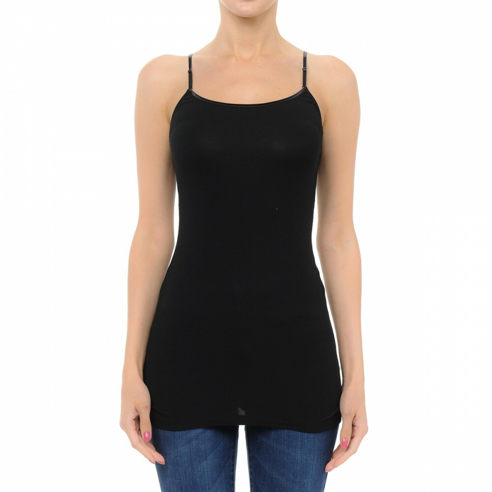 Long Tank Top Adjustable Spaghetti Bra Strap Layering Plain Cami S/M/L