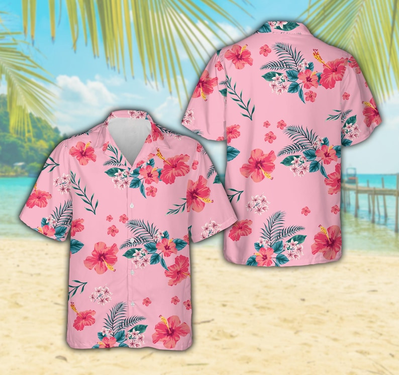 Hibiscus Flowers Pink Hawaiian Shirt For Unisex, Floral Summer Beach