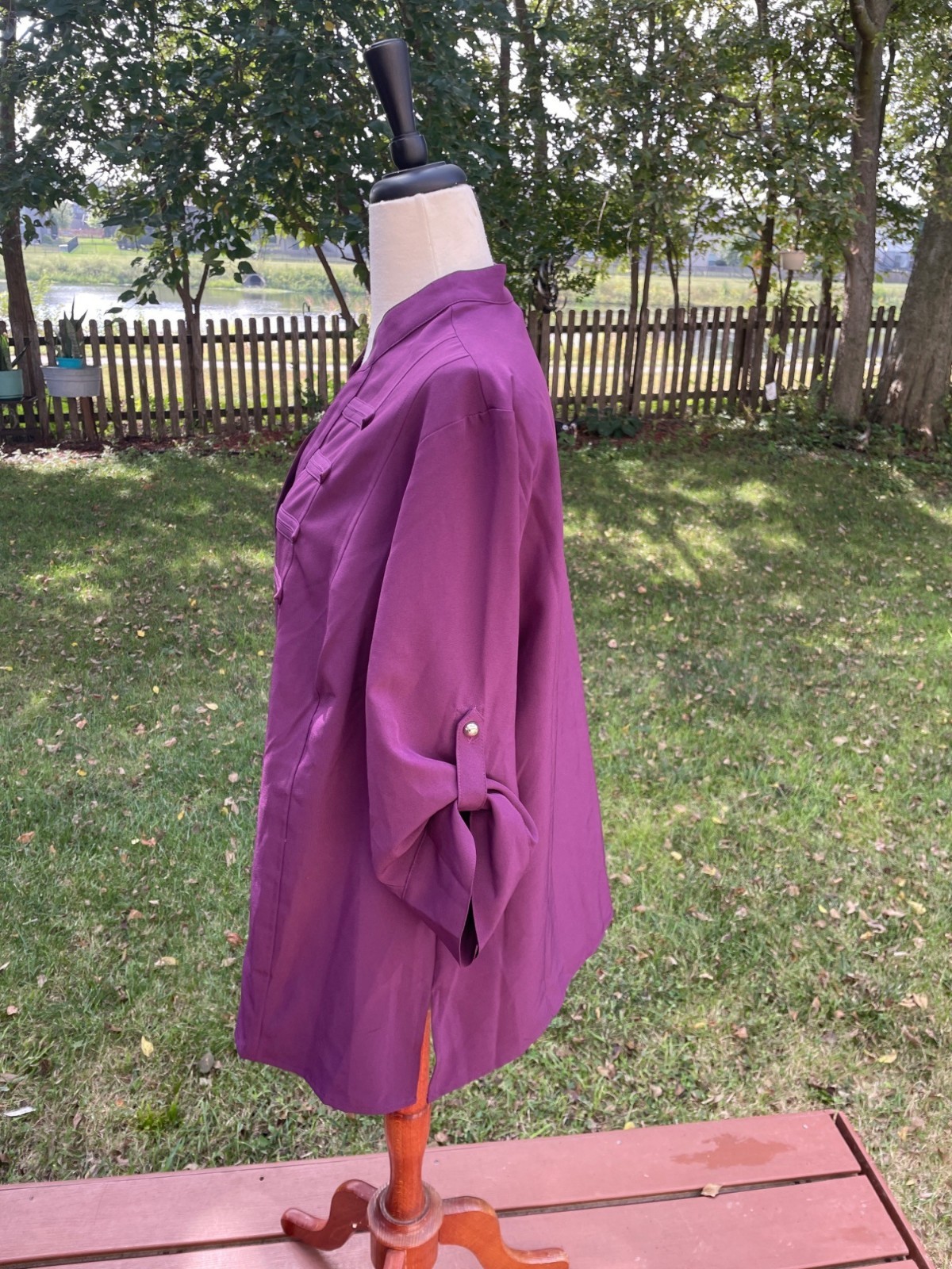 Stretch Womens Blouse 18/20 Purple Polyester/Spandex Button-Front Cathy Che Plus