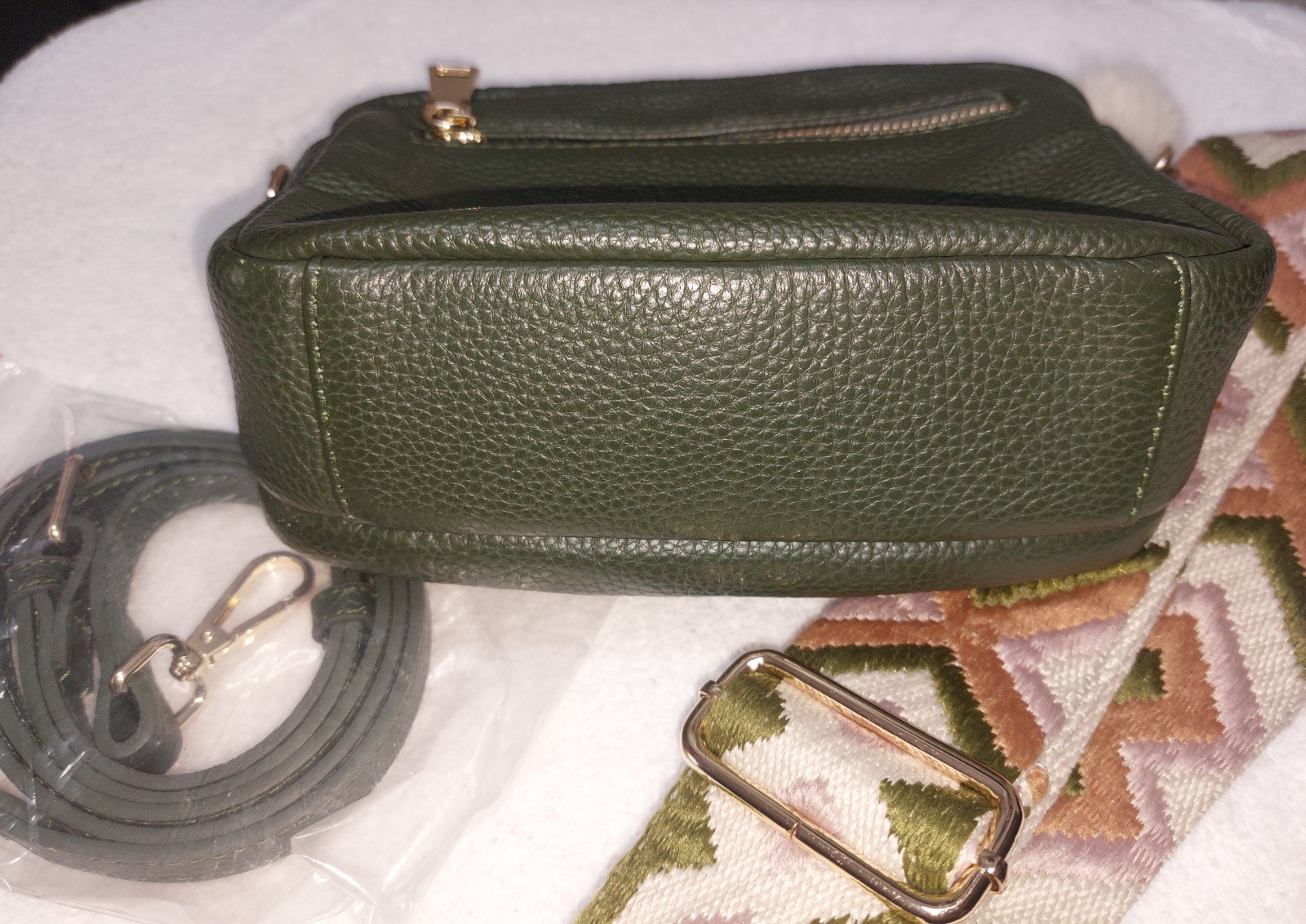 Pom Pom London Original Dark Green Crossbody W/ 2 Straps