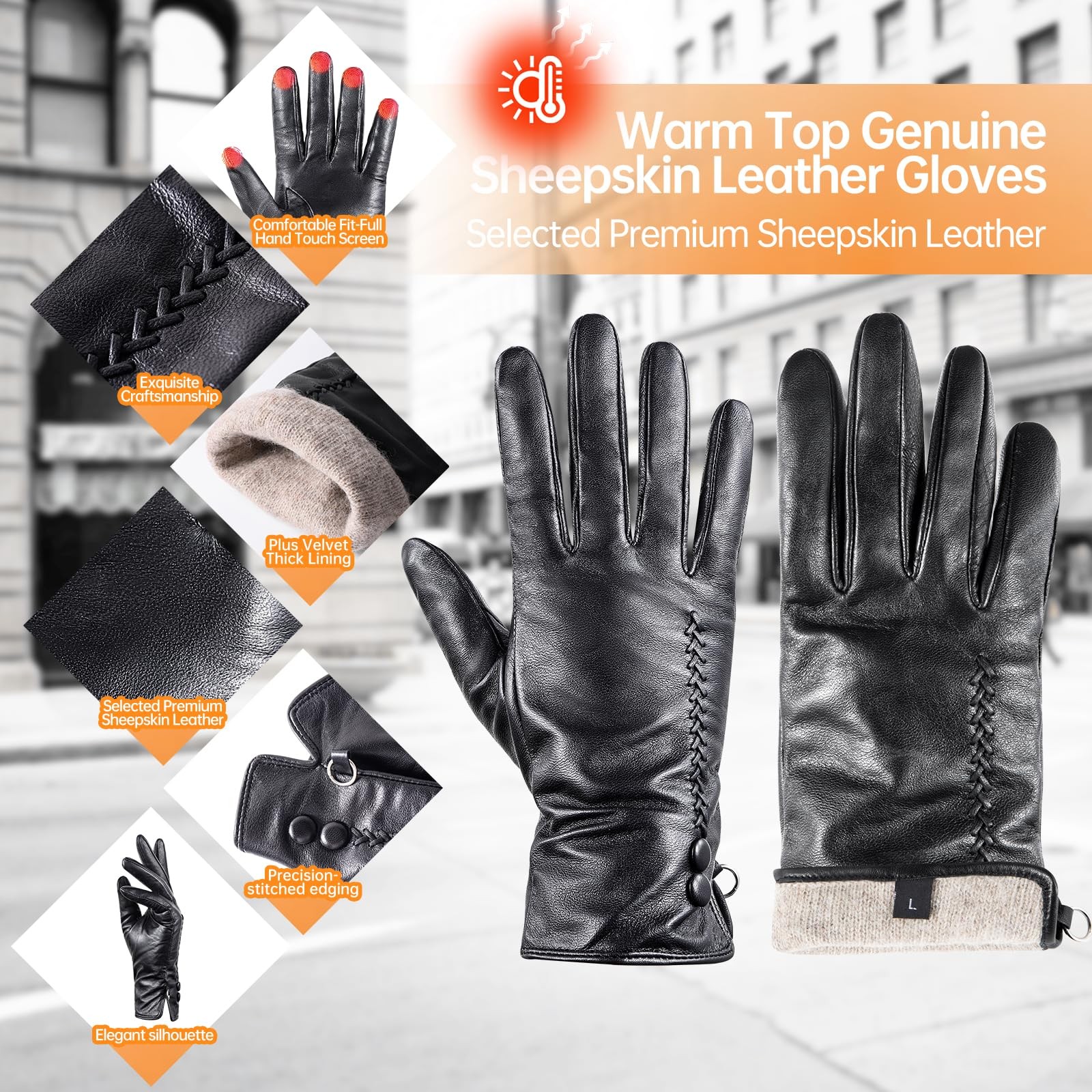 Sheepskin Leather Gloves for Women, Soft Warm Cashmere Lining Full Hand Touch…