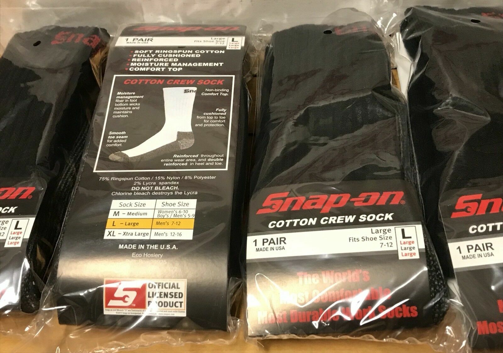 12 Pairs Men’s Black Snap On Tools Crew Socks Large FREE Shipping to USA New!