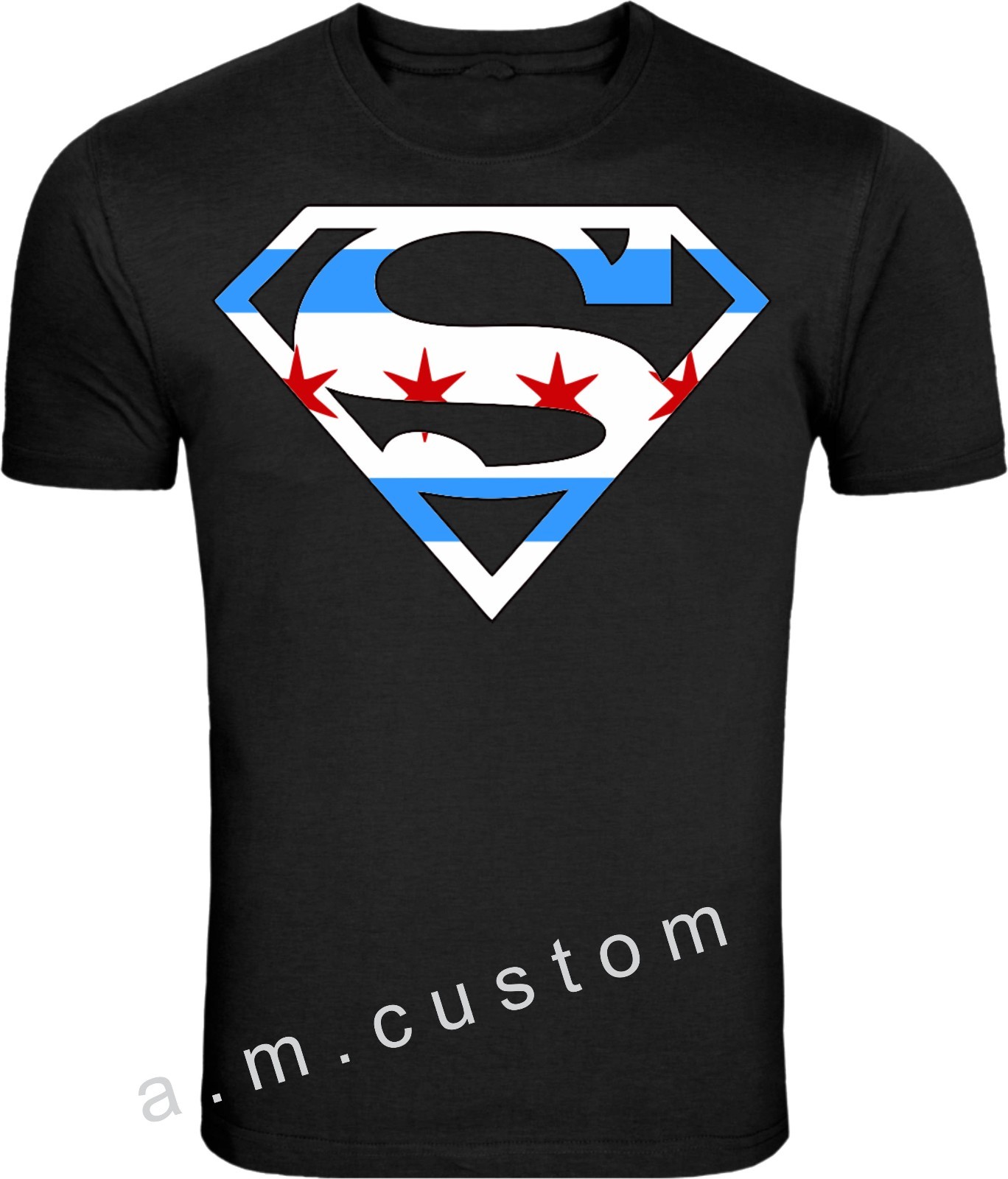 Chicago Superman Logo Windy City Skyline City of Chicago Flag T Shirt S-4XL