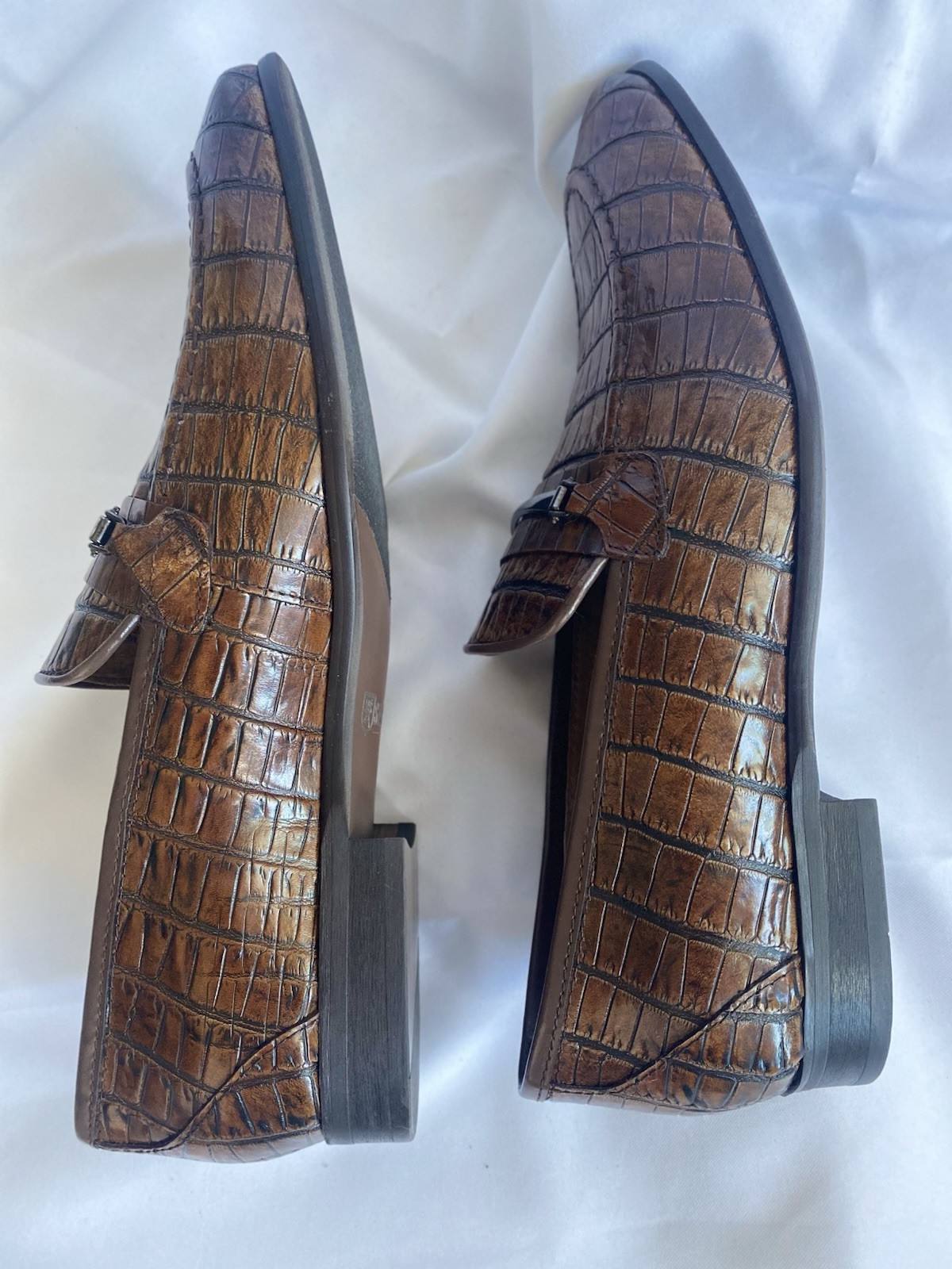 Stacy Adams Ferdinand Mens 11 M Cognac Brown Croc Leather Slip On 25455 NIB