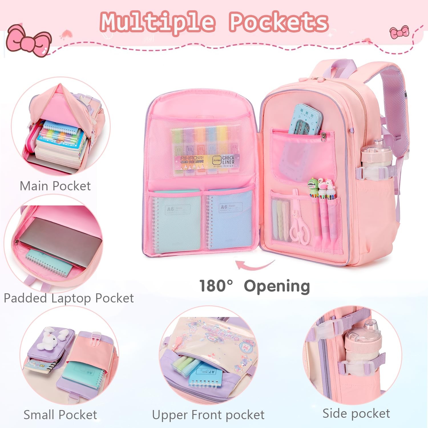 Kawaii Cute Bunny Backpack Set with Lunch Box & Pencil Case for Girls School