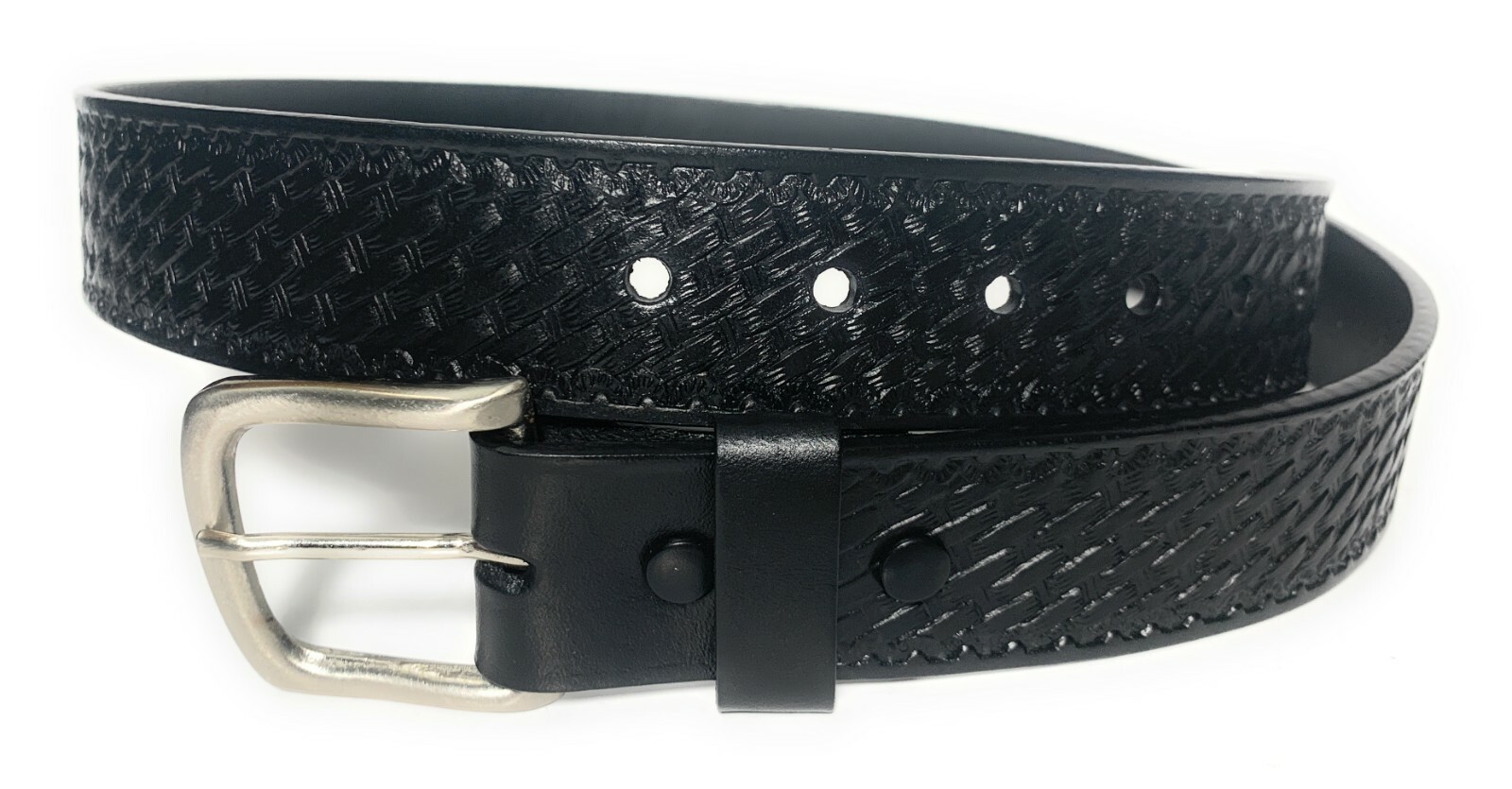 MEN’S BLACK LEATHER WORK BELT. BASKET WEAVE HEAVY DUTY UNIFORM WORK CASUAL BELT