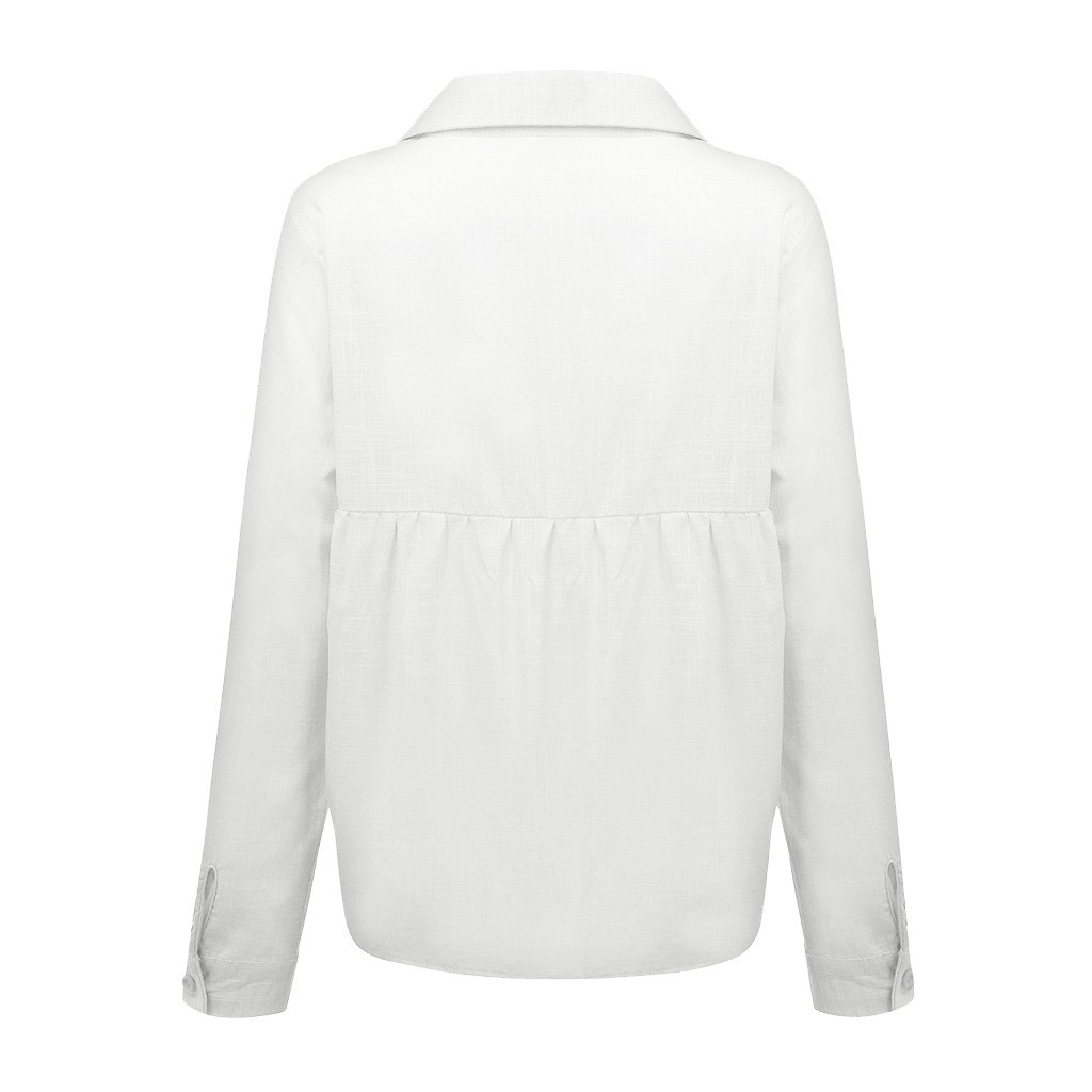 New Spring Autumn Women Solid Color Casual Loose Long Sleeved Linen Shirt Tops