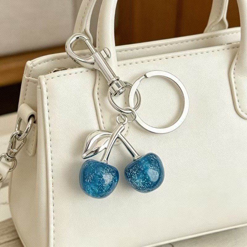 For Coach Red Cherry Apple Bag Charm Keychain Resin Metal Brass Purse Decoration