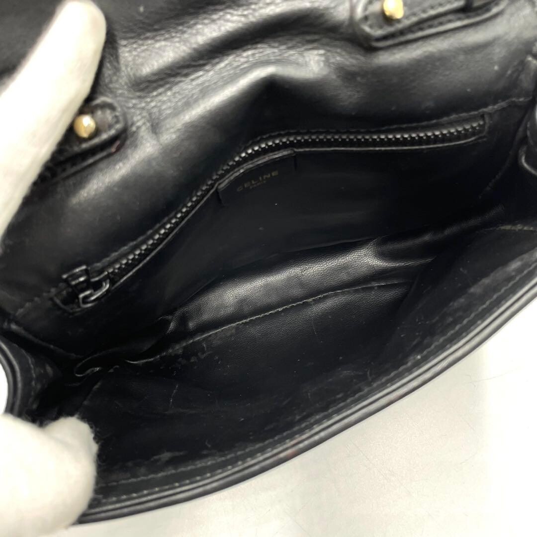 CELINE Triomphe Quilted Black Leather Gold Chain Shoulder Bag Pochette Vintage