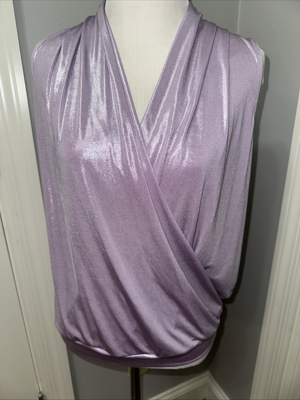 Lavender Shimmery Purple Metallic Sexy Low Cut Shirt M