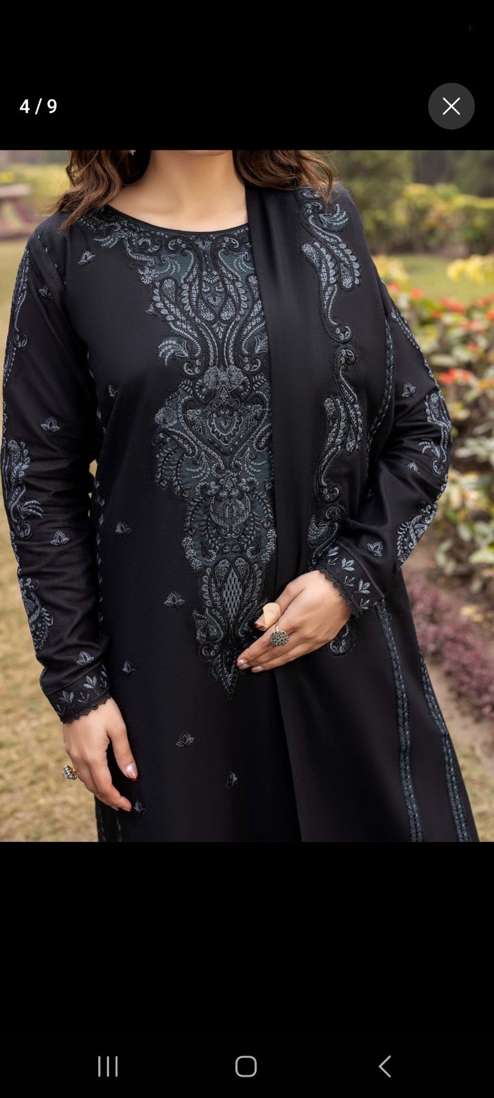 Zarqun 2588-C Black Khaddar Kurtas/Kurti Set for Women S, Kurta Trouser Dupatta