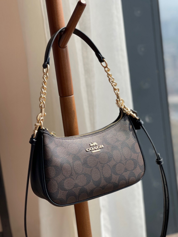 NWT COACH CA548 Teri Shoulder Bag In Signature Canvas/Gold/Brown Free