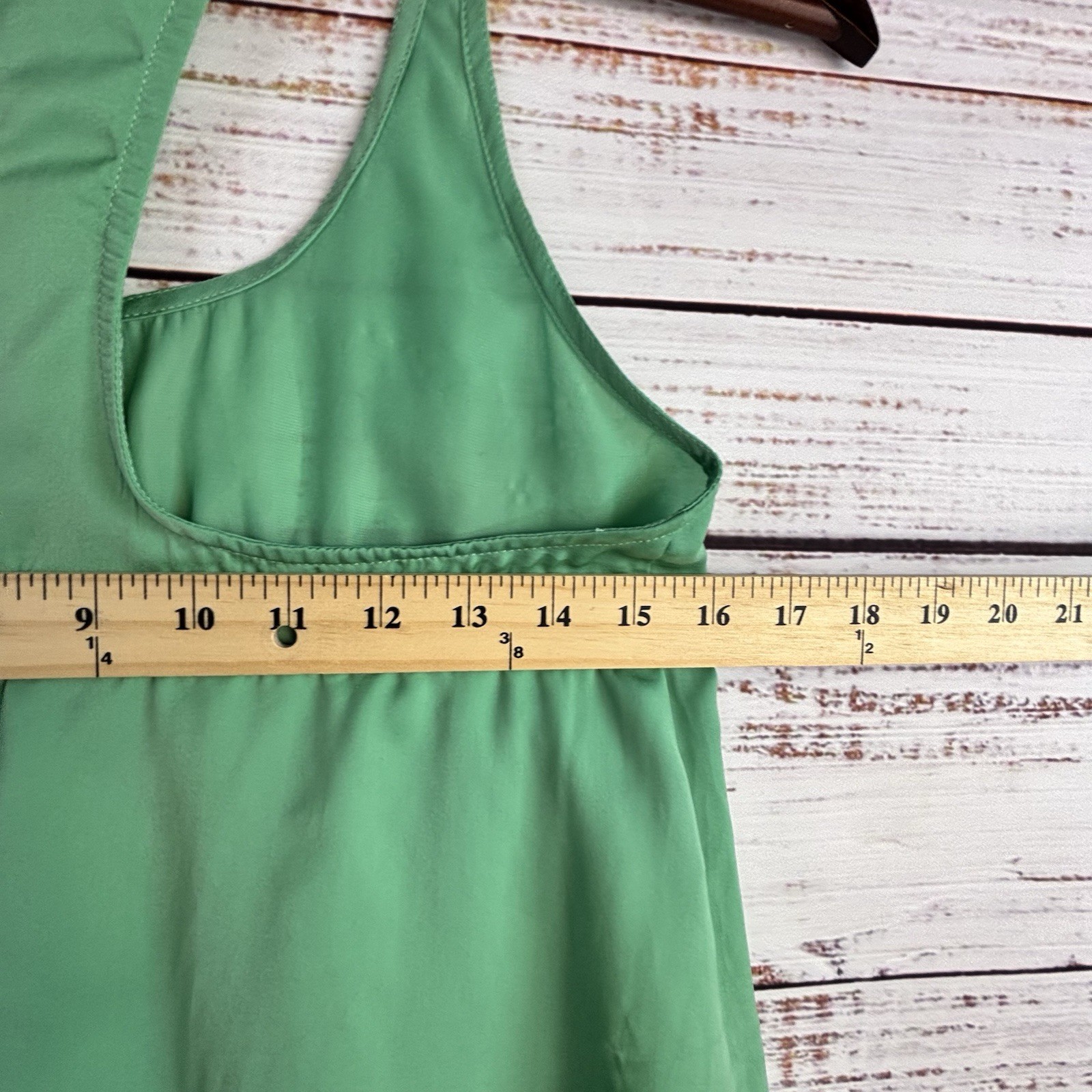 Espaco Green Tank Top S Trapeze Silky Minimalist Boho Racer Back Avant Garde