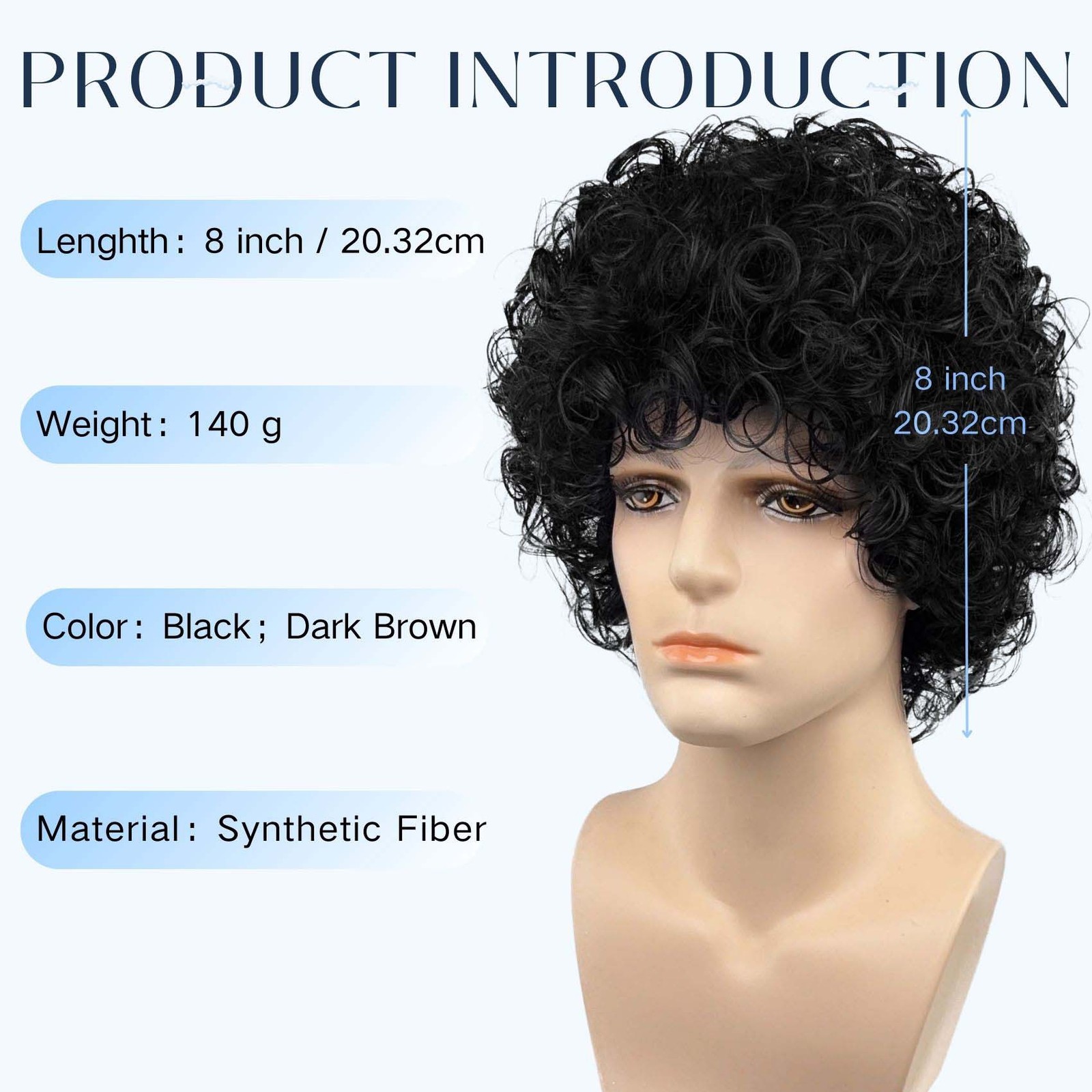Men’s 12in Short Curly Wig Black Heat Resistant Synthetic Full Cosplay Party Wig