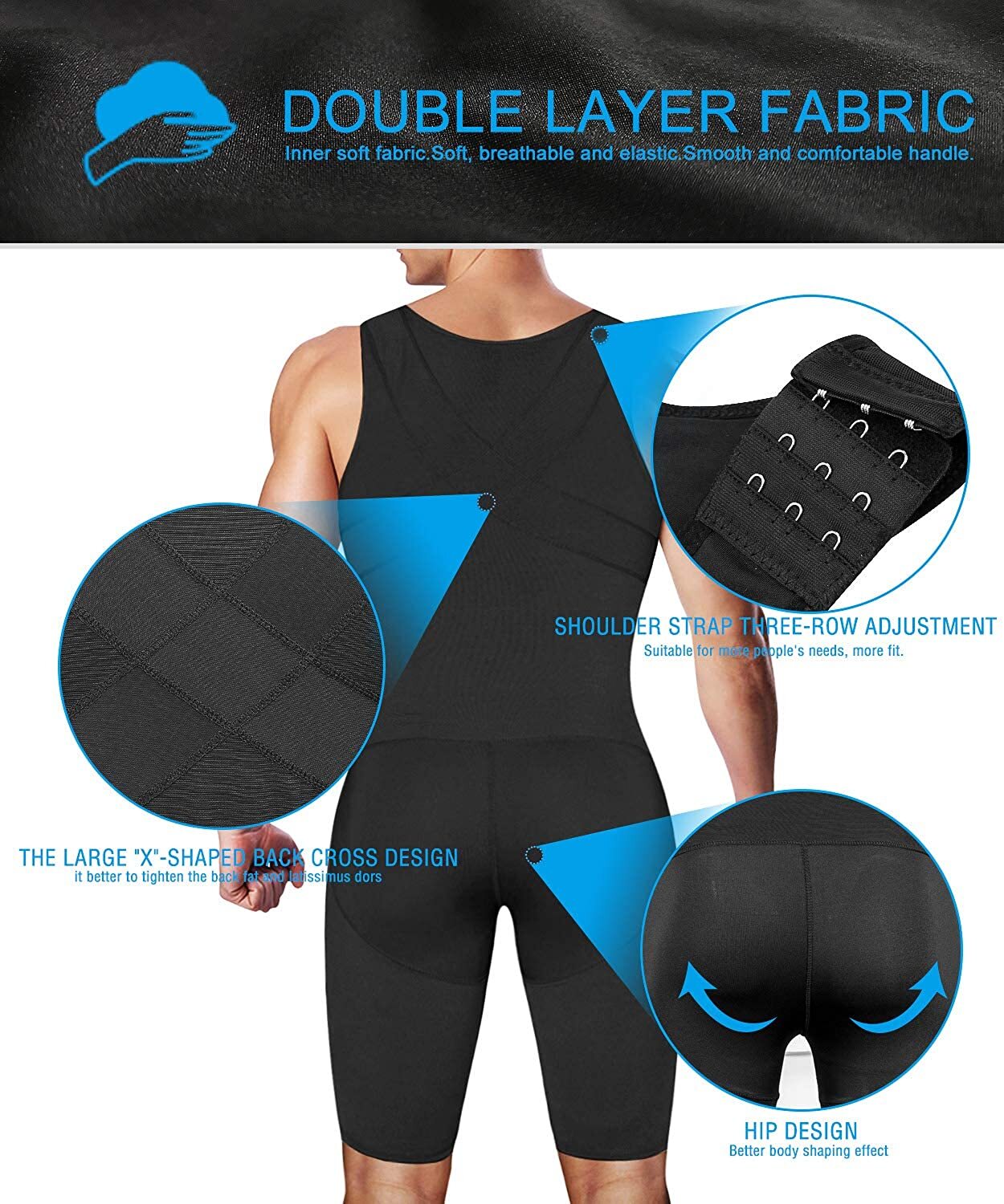 Mens Shapewear Bodysuit Compression Tummy Control Full Body Shaper Slimming Suit