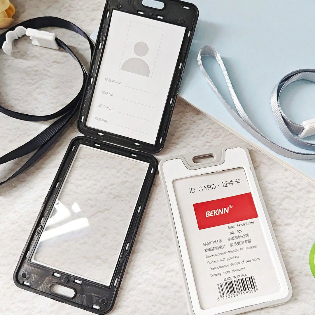2Pcs Double-Sided ID Badge Holder with Lanyard Vertical Clear Card Holder PP