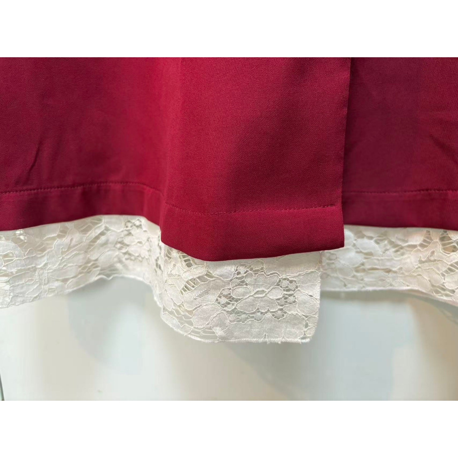 Red Vintage Peter Pan Collar Coat Pearl Button Lace Trim Babydoll Jacket Sz M