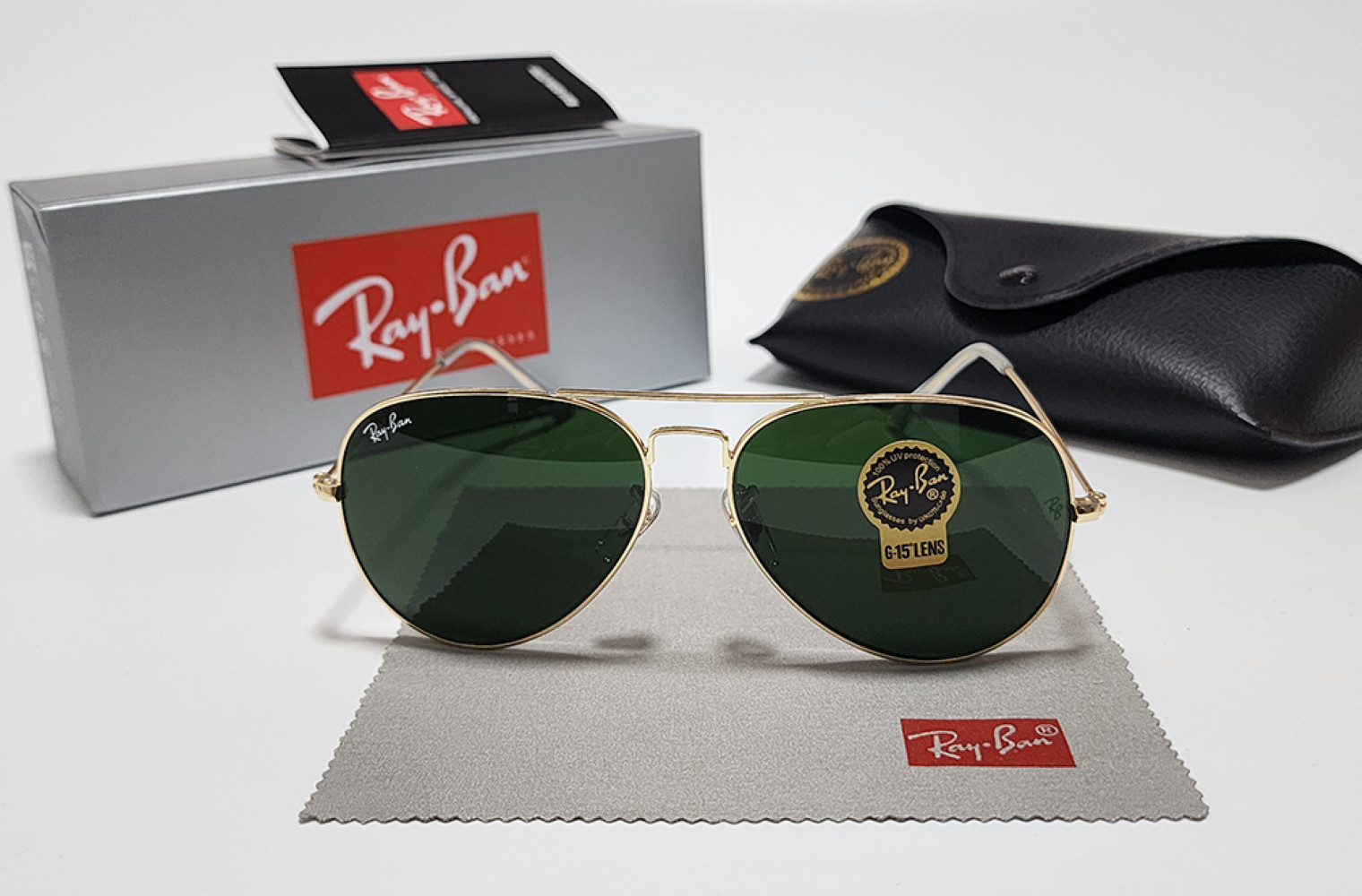 Ray-Ban RB3025 Aviator Sunglasses Gold Frame Green Glass Lens 58mm USA Shipping