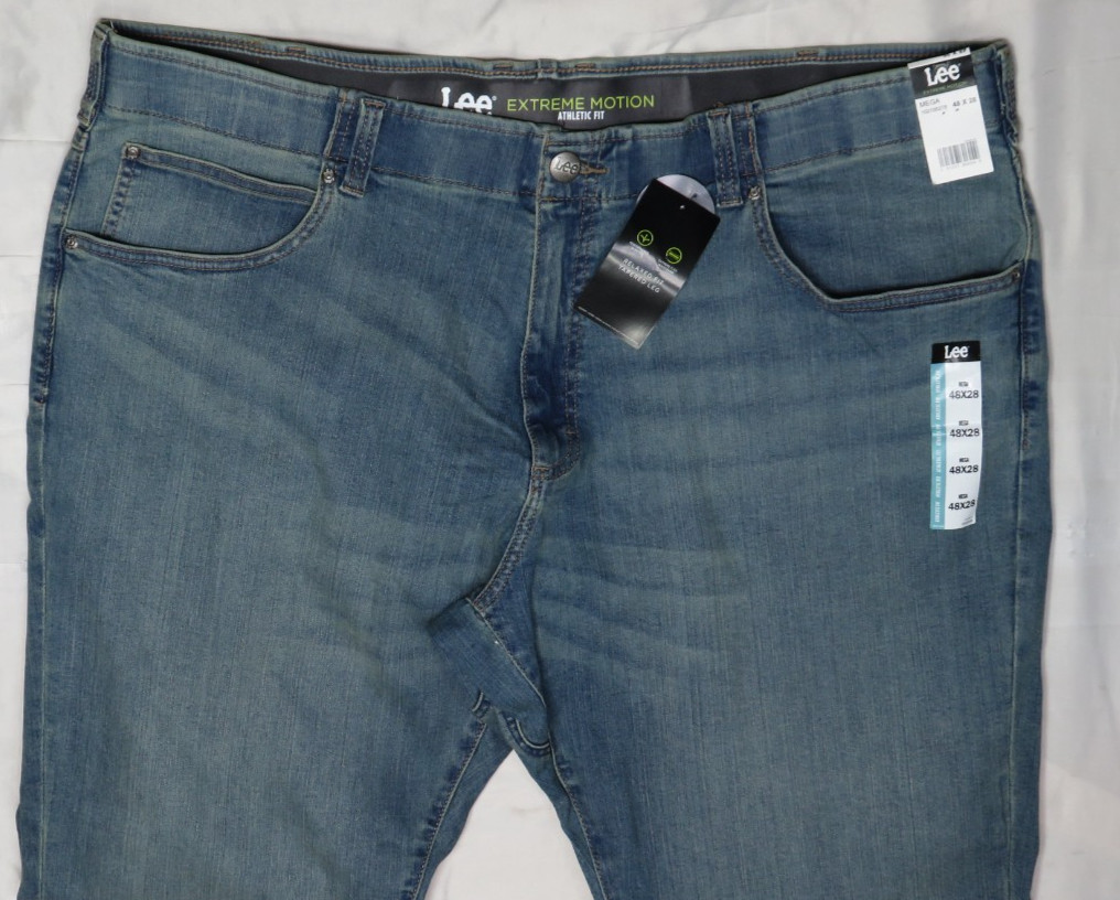 LEE MEGA BLUE JEANS 48×28 ATHLETIC TAPERED STRETCH BIG & TALL DENIM NWT NEW