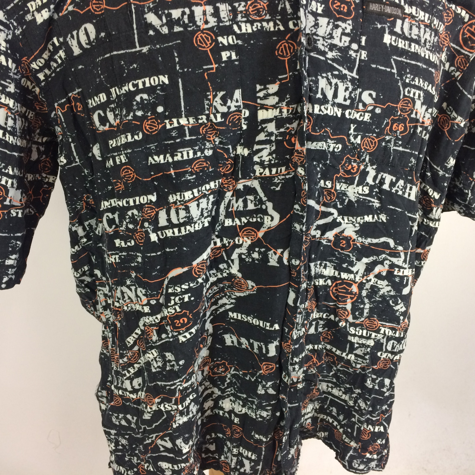 Vintage 80s 90s Harley Davidson Hawaiian Rayon Surf Beach Map Motorcycle Shirt