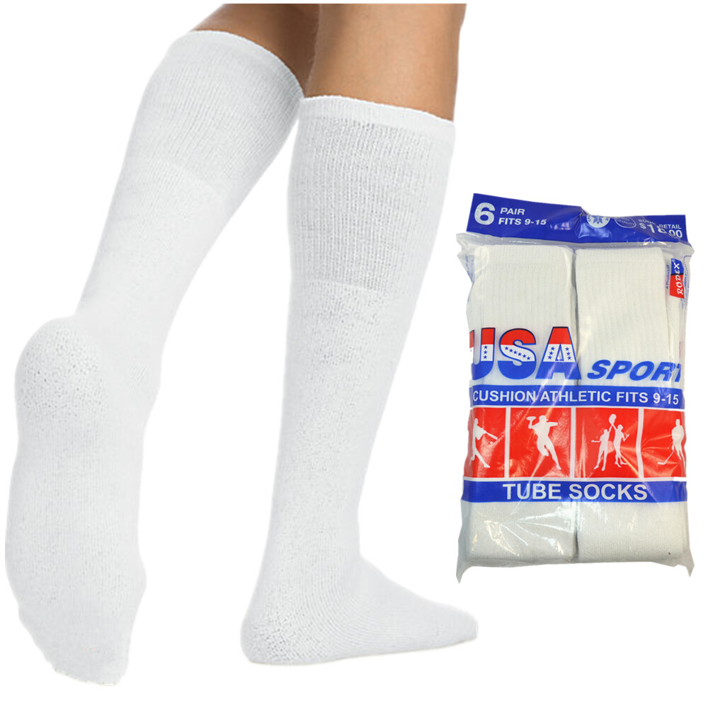 3,6,12 Pairs Men Athletic Sports Solid Cotton Tube Socks Size 9-15 Made In USA