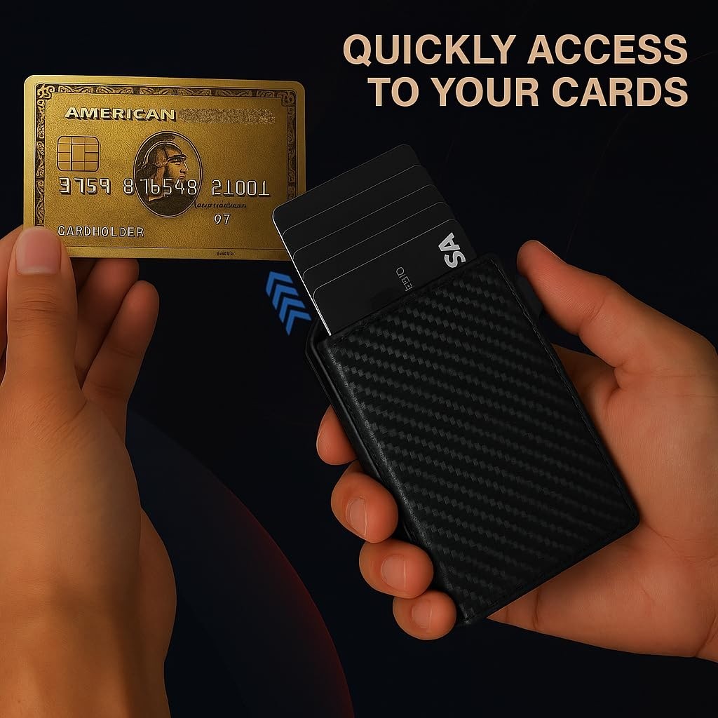 Slim Mens Wallet with RFID Protection – Stylish Bifold with Money Clip Carbon