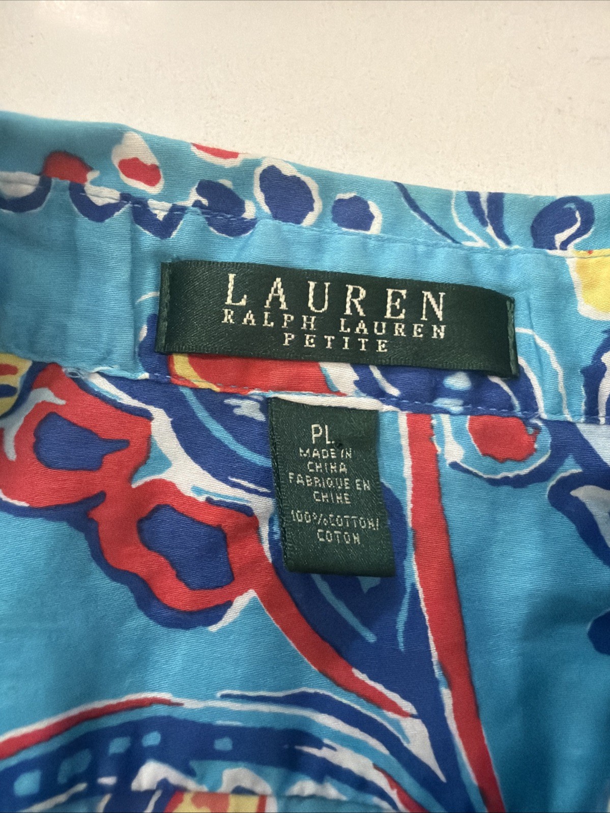 Lauren Ralph Lauren Petite Blue Paisley 100% Cotton Button Down Shirt PL Womens