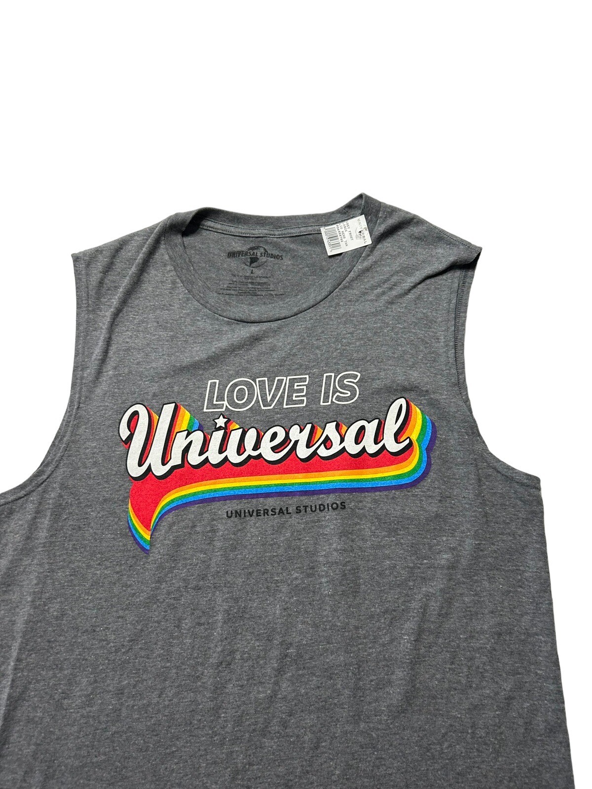 NEW Universal Studios Love Is Universal Pride Tank Top Grey Adult Unisex Large