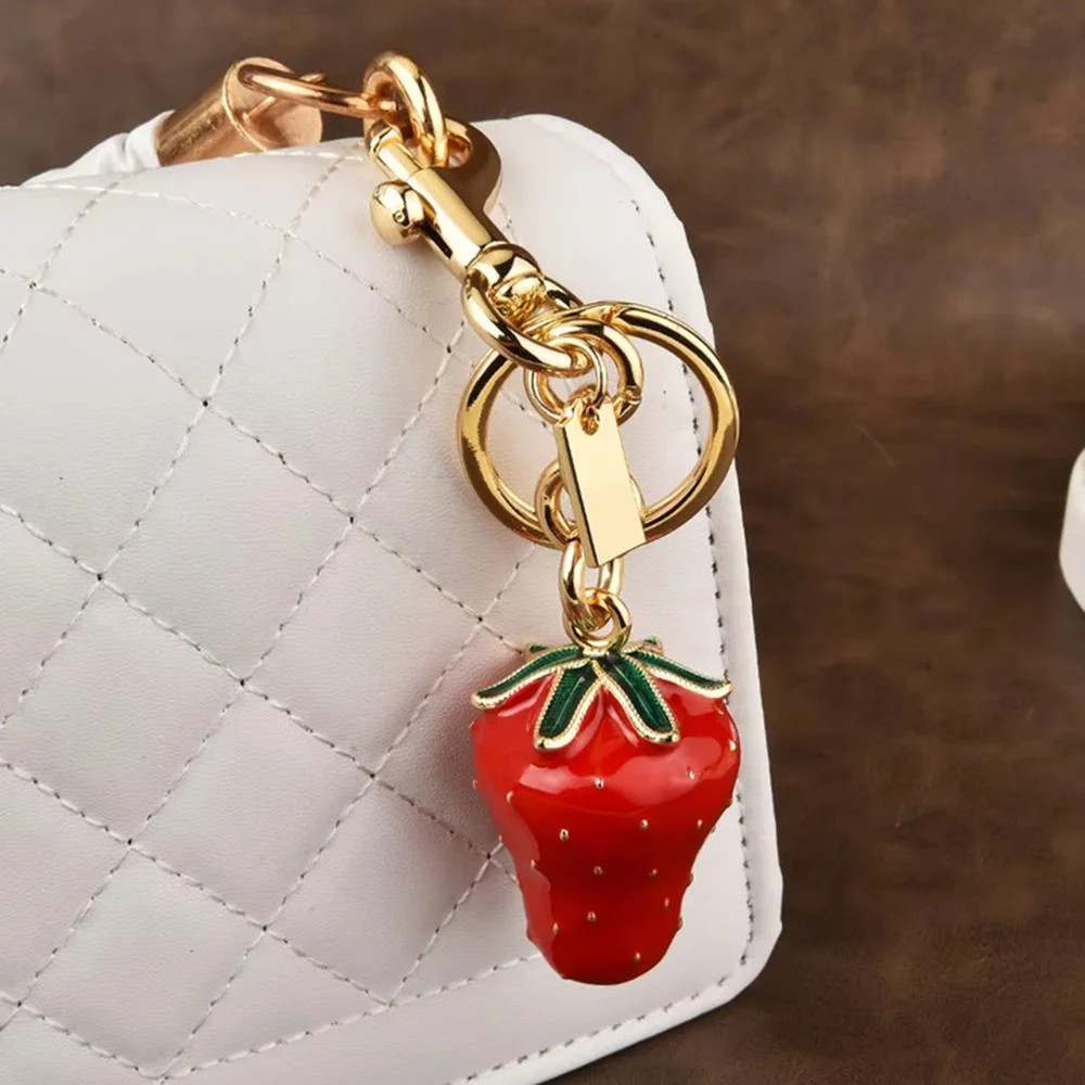Trendy Strawberry Bag Charm Keychain Resin and Metal Brass Keychain Ornament🍓