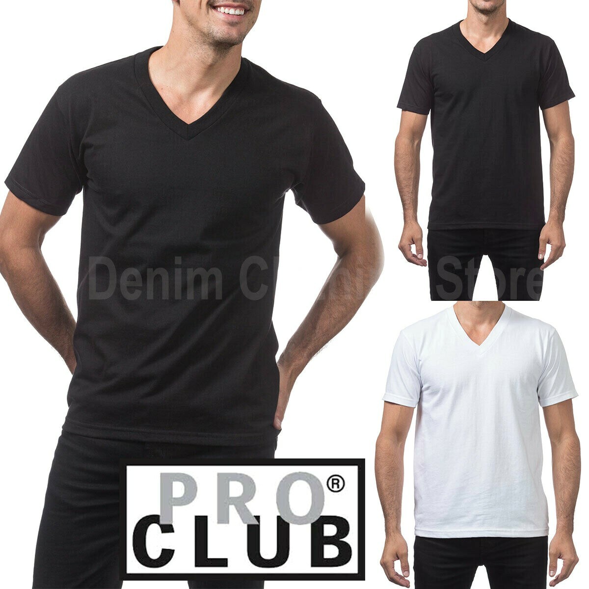 PRO CLUB V NECK T SHIRTS PLAIN MENS COMFORT SHIRT SHORT SLEEVE BIG AND TALL