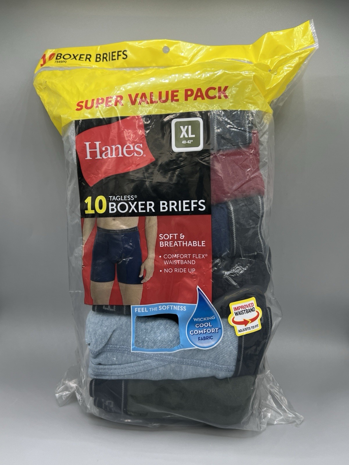 10-Pack HANES Men’s XL Boxer Briefs Tagless Comfort Flex Waistband Solid Colors