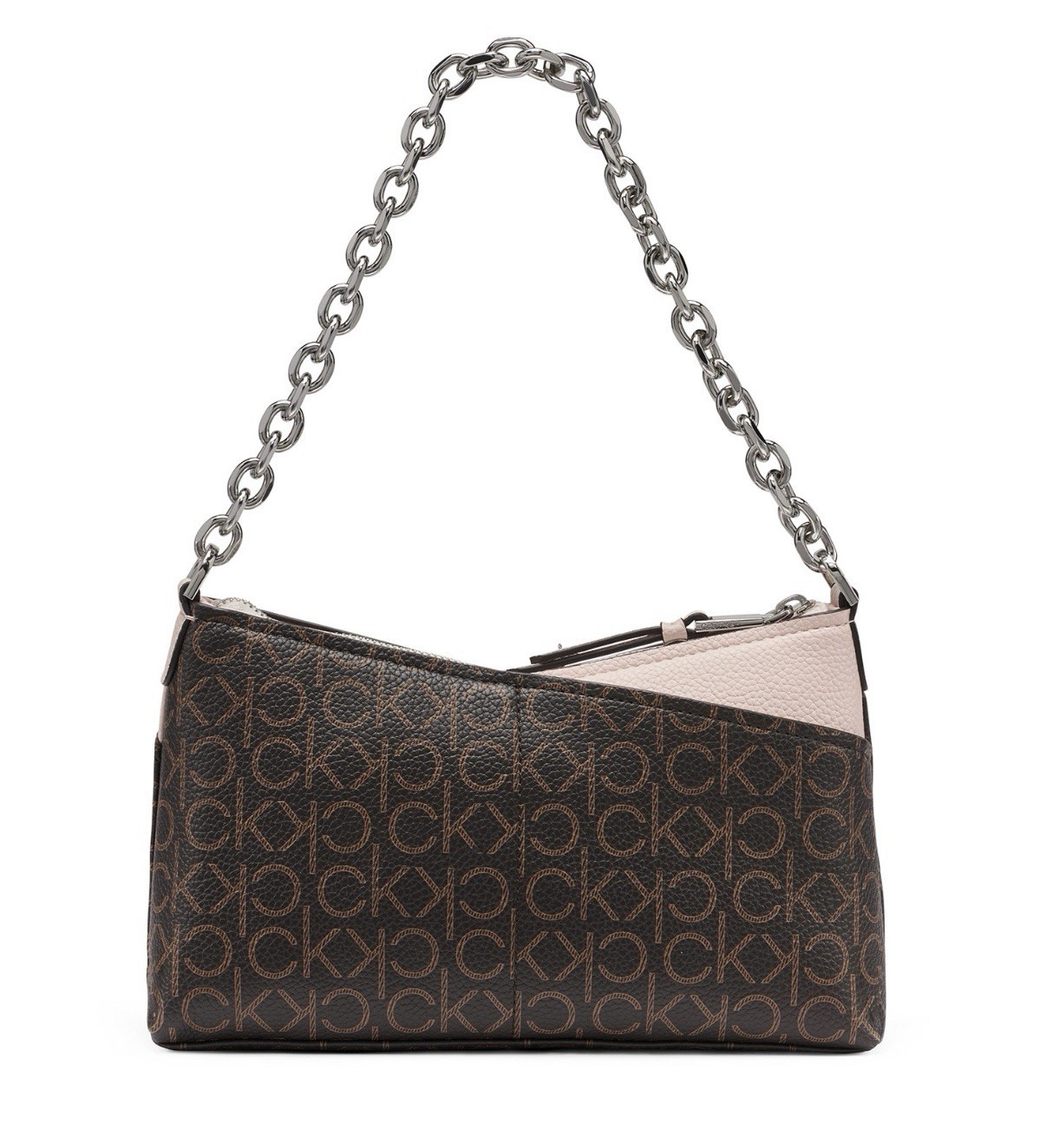 Calvin Klein Monogram Shoulder Bag Brown/Beige Zip Closure Chain Strap