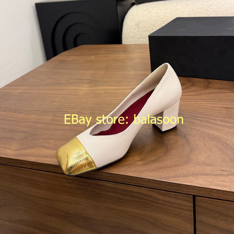 Color Matching Square-Headed High-Heeled Shoes Baotou Thick-Heeled Women’s 35-41