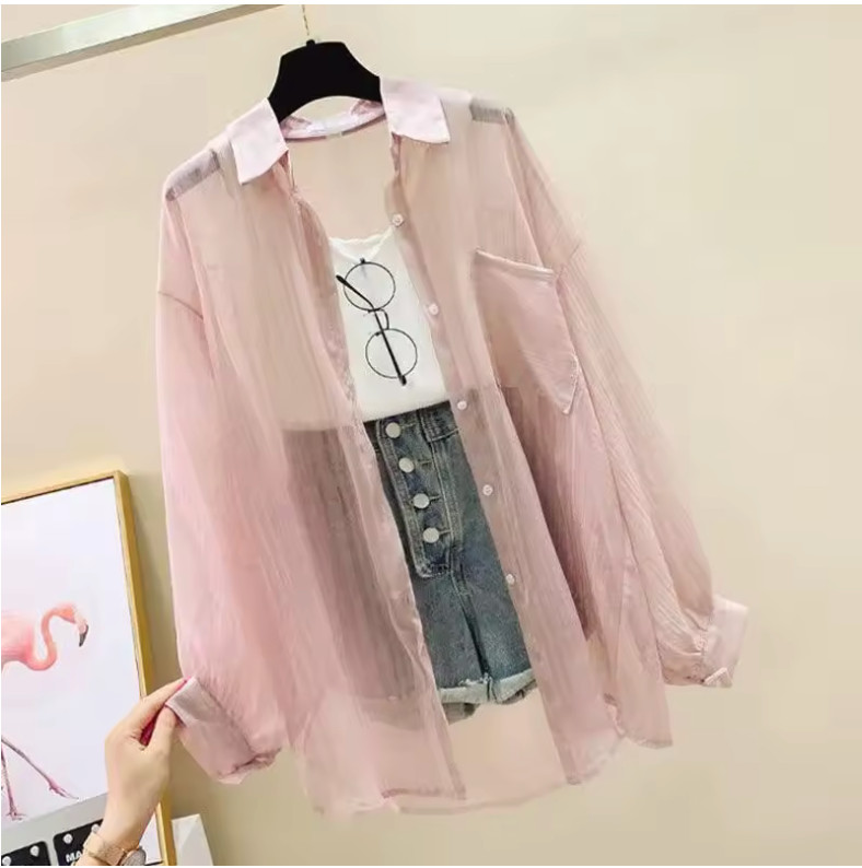 Women’s Sheer Chiffon Button Down Shirt Lightweight Summer Cover Up Loose Blouse