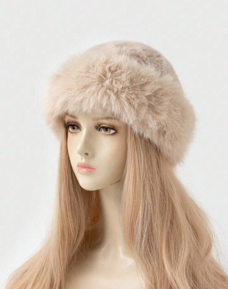 Winter Furry Fluffy Faux Fur Women’s Mongolian Fashion Hat Beige