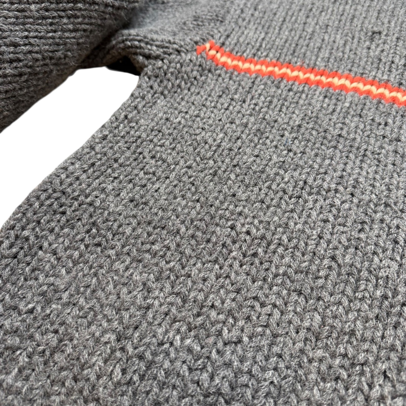 J.Crew Mens Hand Knit 100% Wool Sweater XL Charcoal Grey Orange Stripe Vintage