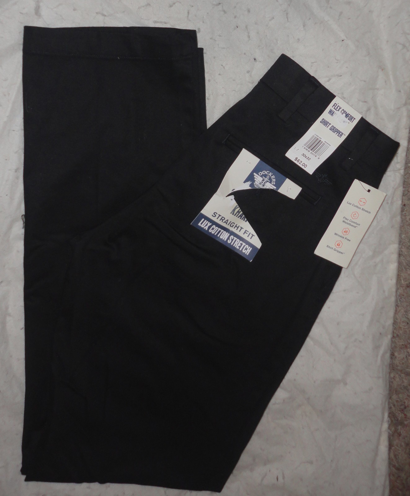 DOCKERS Mens SIGNATURE KHAKI LUX COTTON STRETCH BLACK PANTS~30 X 32~NEW
