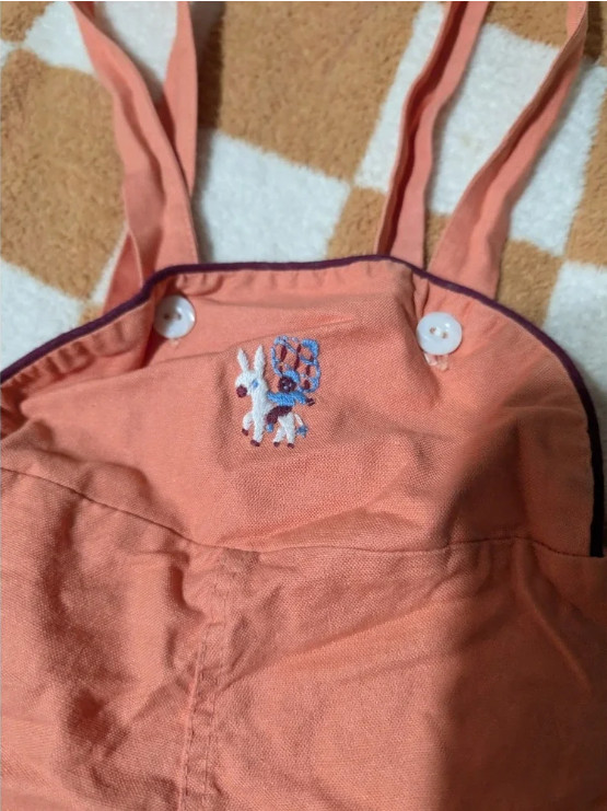 Vintage Baby Coral Shortall Romper Lamb Embroidered Size 0-3M Sleeveless EUC