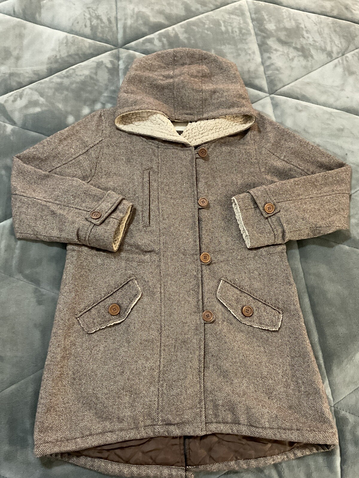 Ray Cousin Cassin Hoodie Herringbone Houndstooth Zip Button Jacket Fully Lined
