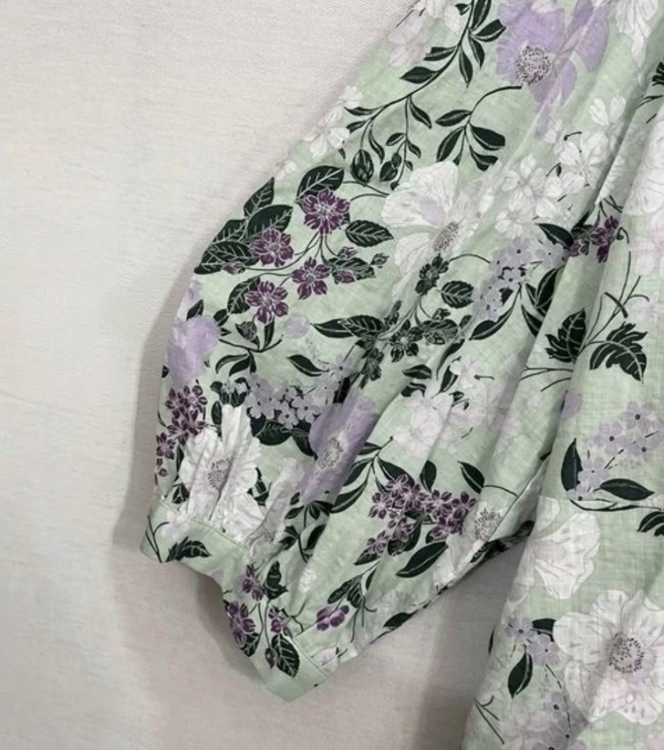 Liz Claiborne Women’s XL Floral V-Neck Long Sleeve Blouse Green Purple White