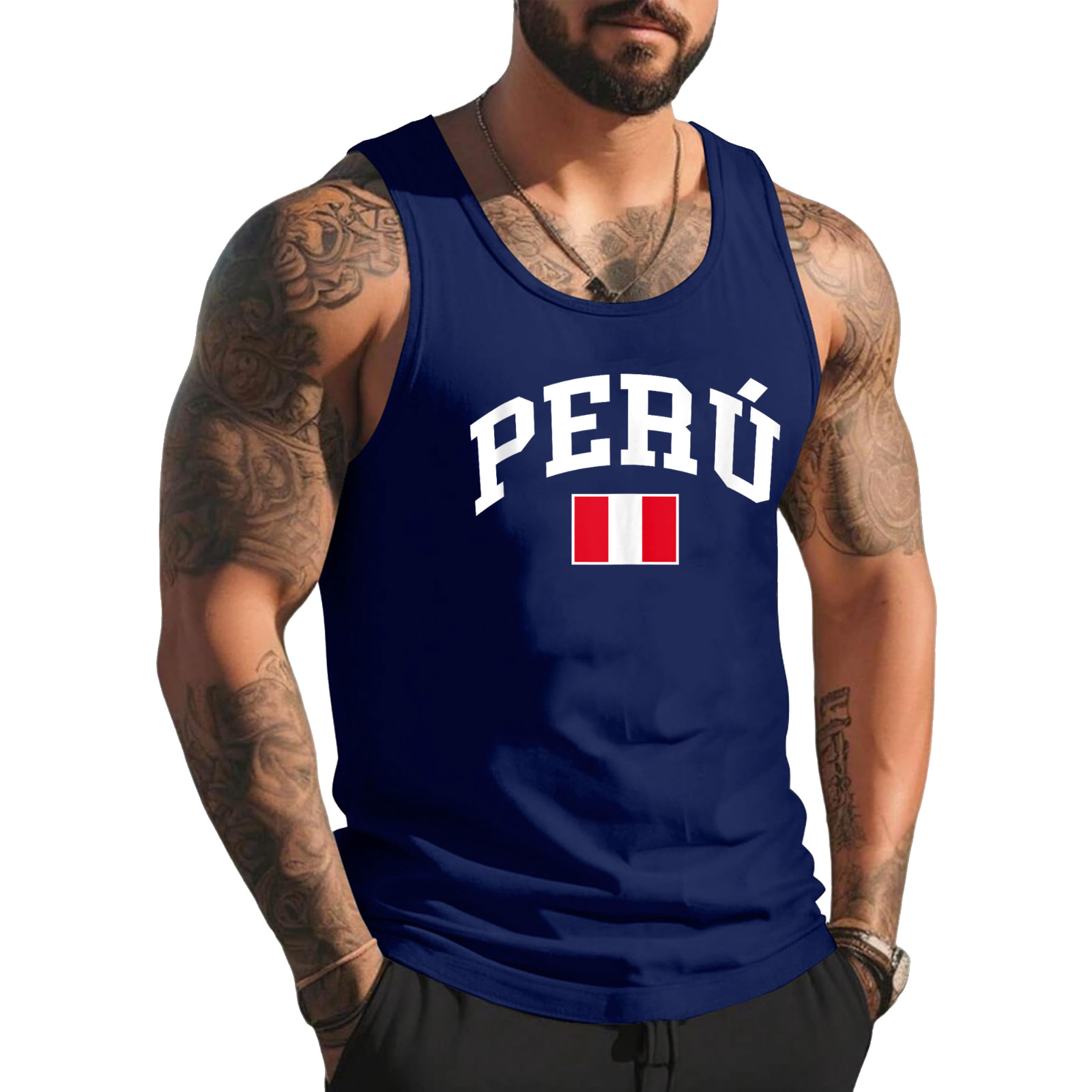 Peru Peruvian Flag Graphic Tank Top Custom Text on Back Personalized