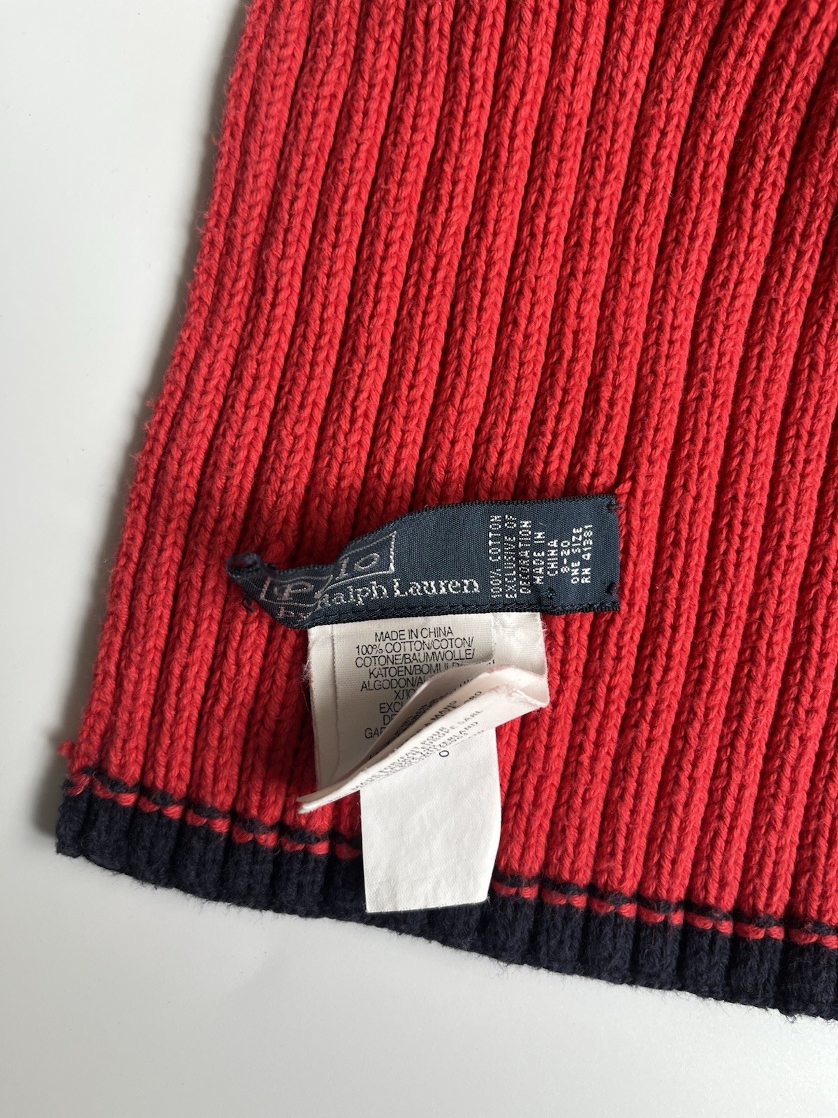 Polo by Ralph Lauren Big Pony Logo Red Cotton Rib Knit Scarf