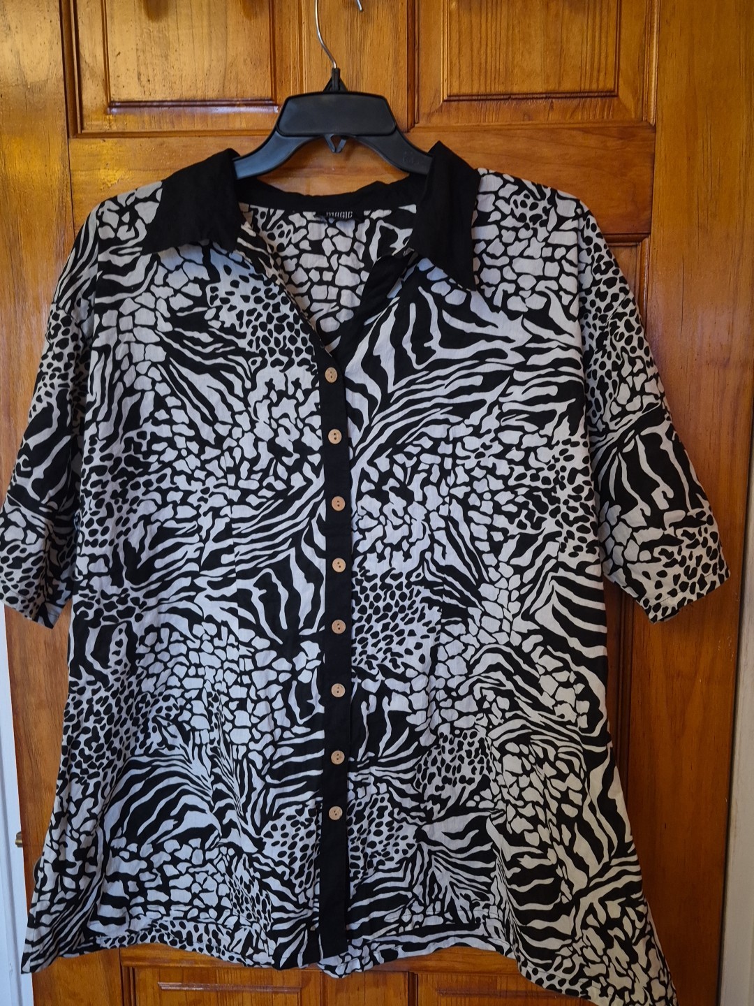 Magic Women’s Cotton Summer Top Long Blouse Black & White Size 2X NWOT