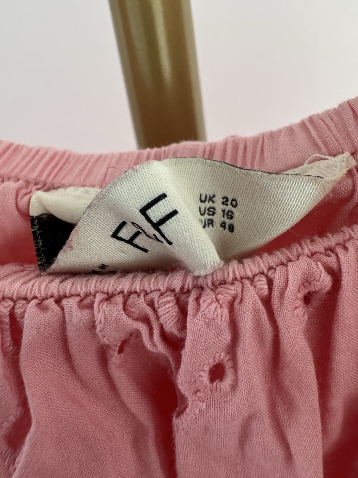 F&F Pink Broderie Anglaise Summer Dress UK 20 Puff Sleeve Cotton Off Shoulder