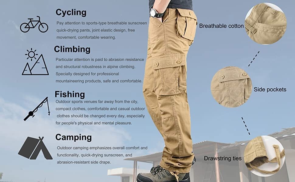 Men’s Army Tactical Combat Cotton Cargo Work Pants Outdoor Hiking Trousers