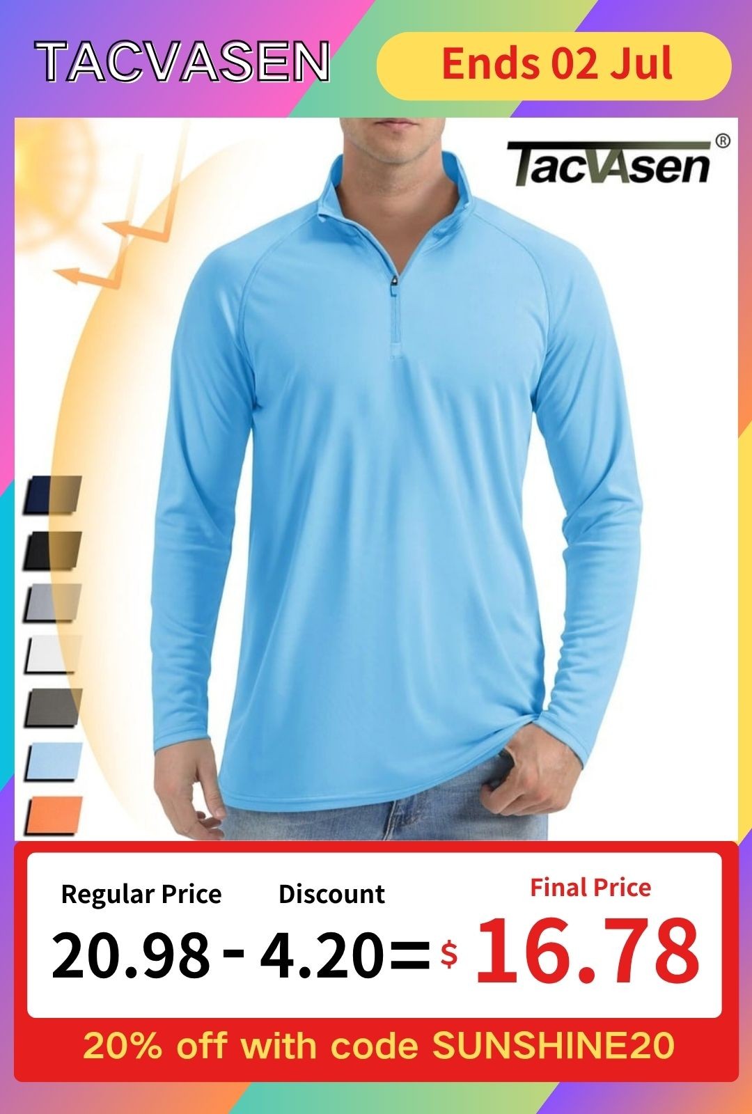 UPF50+ Men’s 1/4 Zip Sun Block UV Shirts Long Sleeve Performance Fishing T-Shirt