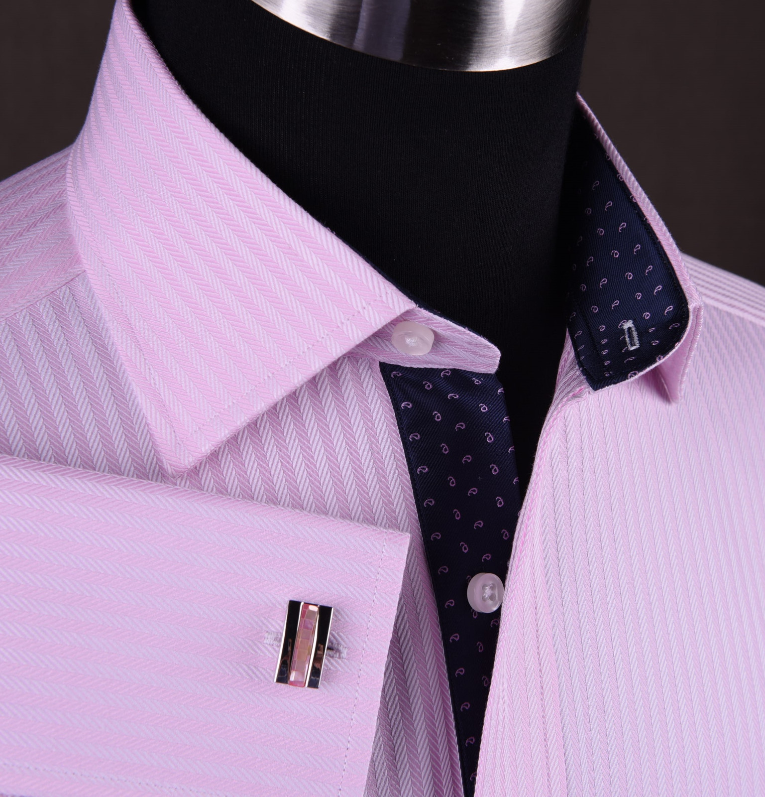 Pink Herringbone Formal Business Dress Shirt Contrast Floral Sexy Boss Design